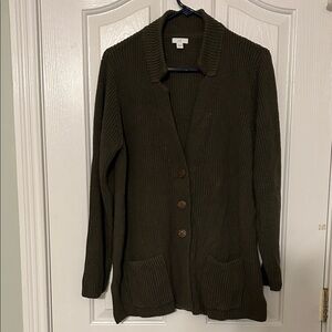 J.Jill Large Olive Green Cardigan with Pockets EUC